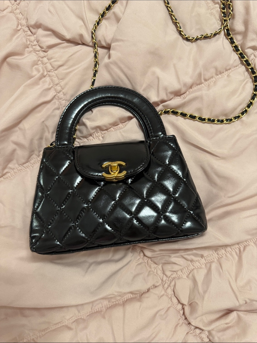 CHANEL Black Quilted Mini Top Handle Bag with Gold Chain - Picture 2 of 7